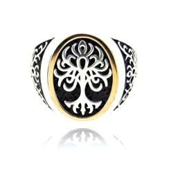 Alberodellavita925 | Anello scudo in oro e argento (Misura piccola)