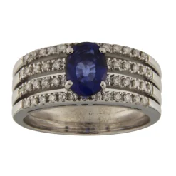 Anello a fasce in oro bianco con zaffiro 1,16 ct e diamanti