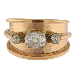 Anello a fascia in oro rosa con diamanti taglio vecchio