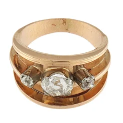 Anello a fascia in oro rosa con diamanti taglio vecchio