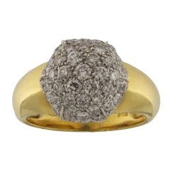 Anello cupola in oro giallo e bianco con pavè di diamanti