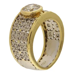 Anello fascia in oro giallo e bianco con diamanti