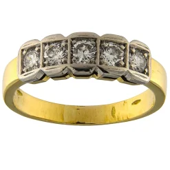Anello fedina in oro giallo e bianco con 5 brillanti 0,70 ct