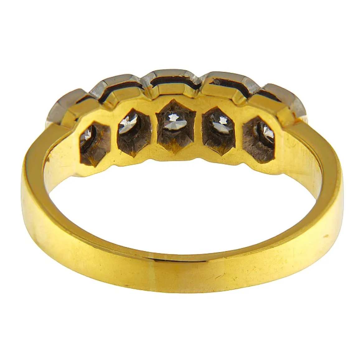 Anello fedina in oro giallo e bianco con 5 brillanti 0,70 ct