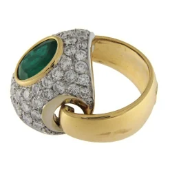 Anello Gino Fontana in oro giallo e bianco con smeraldo e diamanti