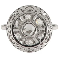 Anello in oro bianco con diamanti taglio rosetta