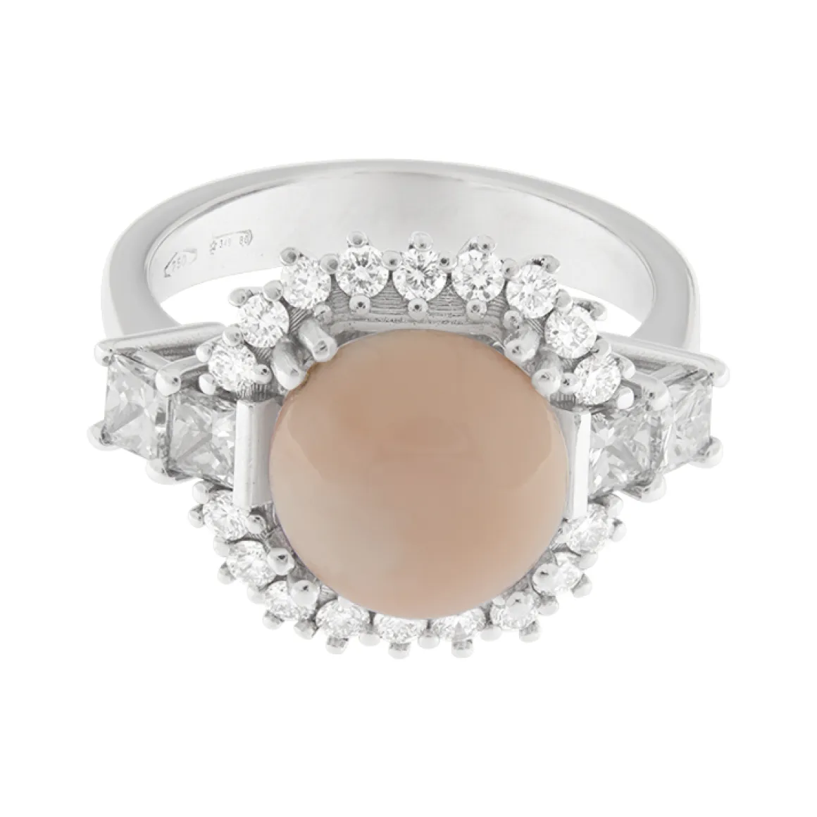 Anello in oro bianco con corallo e diamanti 1,46 ct