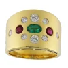 Anello in oro giallo con diamanti, rubini e smeraldo