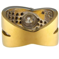 Anello in oro giallo e bianco a fasce incrociate con diamanti