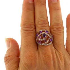Anello in oro rosa con ametiste e brillanti brown
