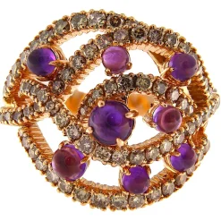 Anello in oro rosa con ametiste e brillanti brown