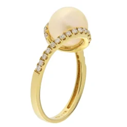 Guidetti | Anello contrarié in oro giallo con perla gold e diamanti