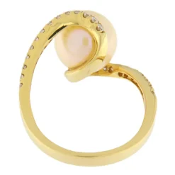 Guidetti | Anello contrarié in oro giallo con perla gold e diamanti