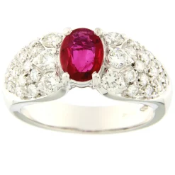 Guidetti | Anello in oro bianco con diamanti taglio brillante e rubino