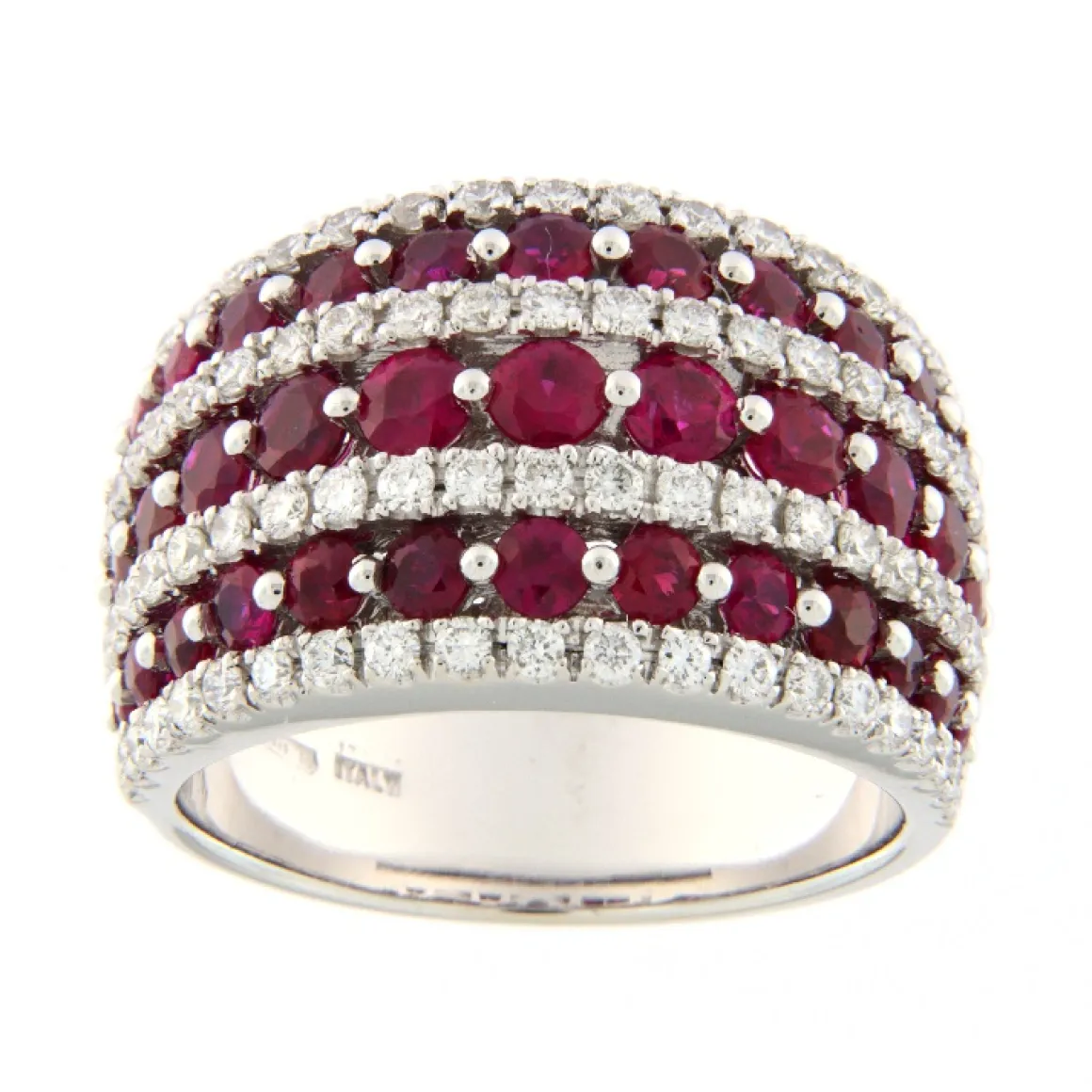 Guidetti | Anello in oro bianco con pavé di rubini e diamanti