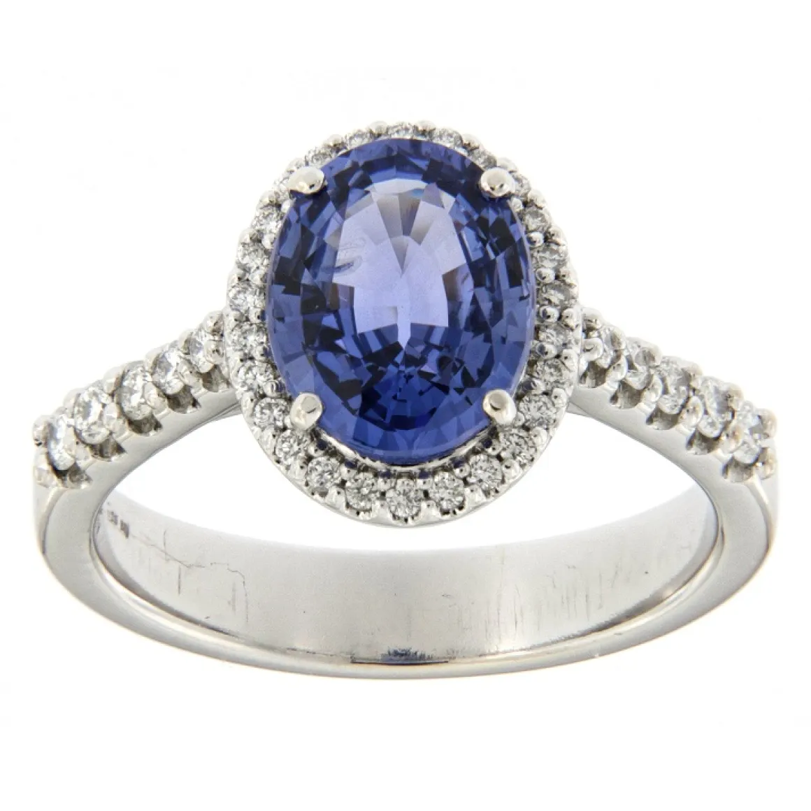 Guidetti | Anello in oro bianco con zaffiro e contorno di diamanti taglio brillante