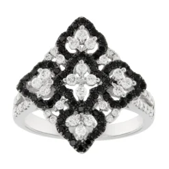 Guidetti | Anello in oro bianco con composizione romboidale di diamanti bianchi e neri