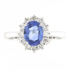 Guidetti | Anello in oro bianco con zaffiro e contorno di diamanti