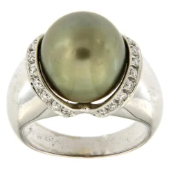 Guidetti | Anello in oro bianco con perla Tahiti e diamanti taglio brillante