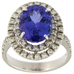 Guidetti | Anello in oro bianco con tanzanite centrale e contorno di diamanti