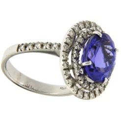 Guidetti | Anello in oro bianco con tanzanite centrale e contorno di diamanti
