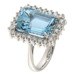 Guidetti | Anello in oro bianco con acquamarina certificata IGI e diamanti