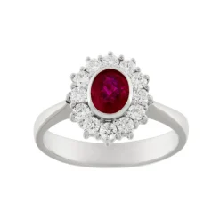 Guidetti | Anello in oro bianco con rubino 0,84 ct e contorno di diamanti