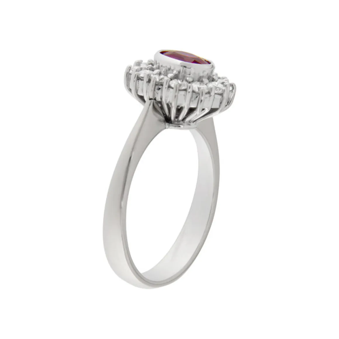 Guidetti | Anello in oro bianco con rubino 0,84 ct e contorno di diamanti