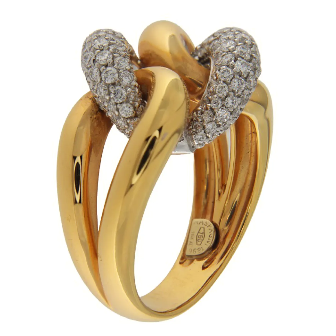 Guidetti | Anello in oro rosa e bianco a intreccio con diamanti