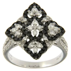 Guidetti | Anello rombo in oro bianco con diamanti bianchi e neri