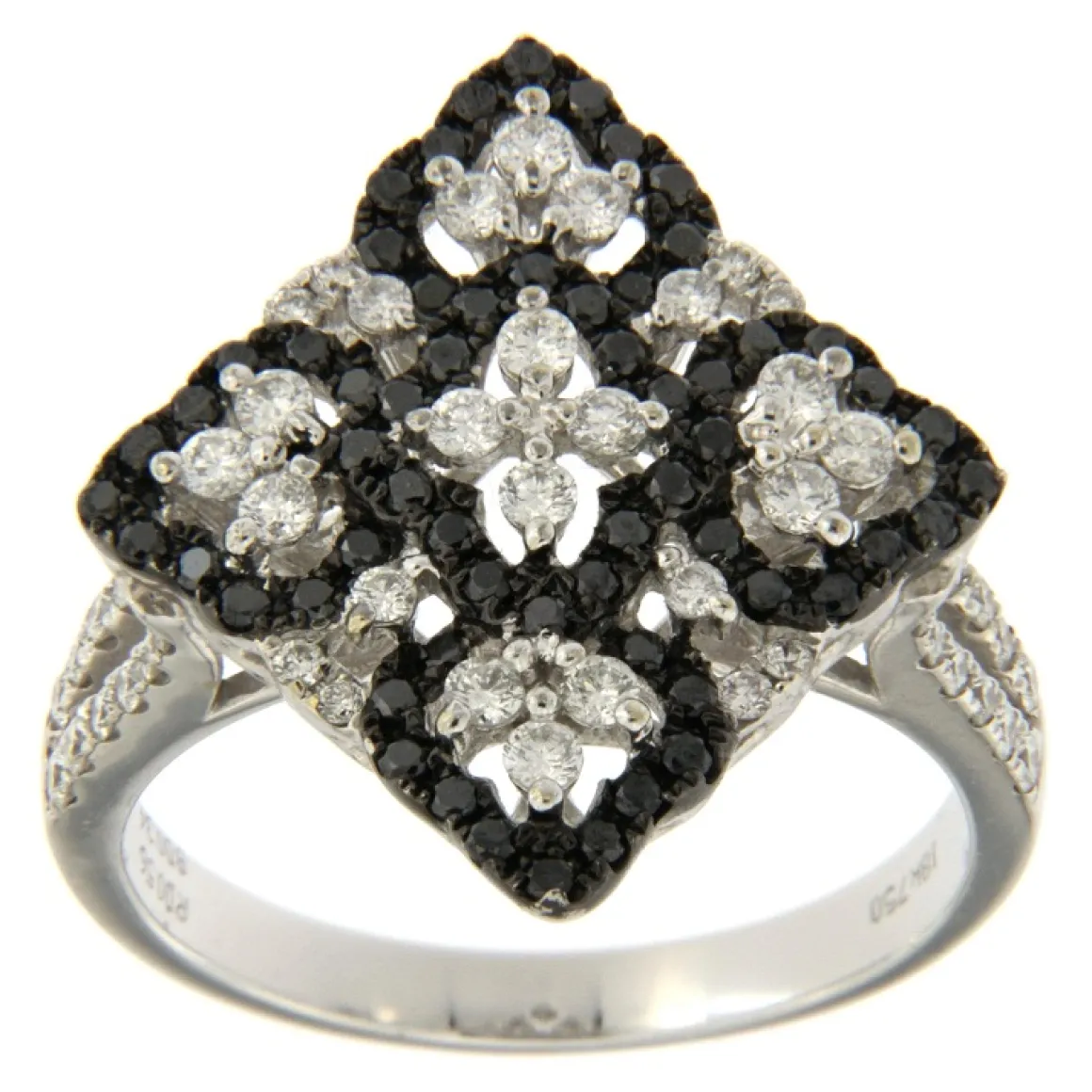 Guidetti | Anello rombo in oro bianco con diamanti bianchi e neri