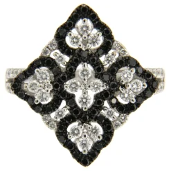 Guidetti | Anello rombo in oro bianco con diamanti bianchi e neri