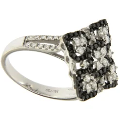 Guidetti | Anello rombo in oro bianco con diamanti bianchi e neri