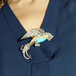 Guidetti | Spilla Pappagallo stile antico in oro, argento e diamanti