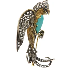 Guidetti | Spilla Pappagallo stile antico in oro, argento e diamanti