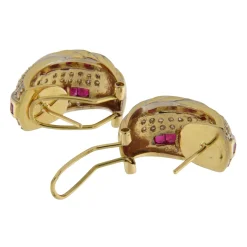 Orecchini in oro giallo 14 kt con diamanti e rubini