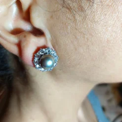 Orecchini oro bianco con perle e diamanti