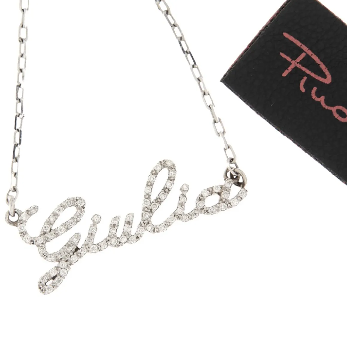 Pinomarino | Girocollo con nome in oro bianco e brillanti nome Giulia