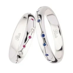 Polello | Fede in oro bianco con zaffiri ispirata a Joan Mirò