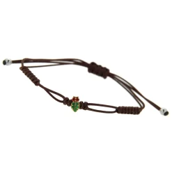 TiVìTiBì | Bracciale con cordoncino e “gufetto” in oro giallo, rubini e zaffiri verdi