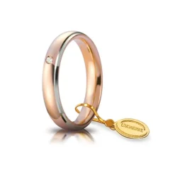 Unoaerre | Fede nuziale “Comoda” bicolore in oro rosa e bianco mm 4 con diamante taglio brillante ct. 0,03