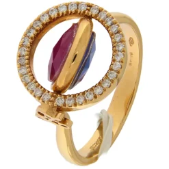 Zoccai |  Anello in oro rosa con diamanti, rubini e acquemarine